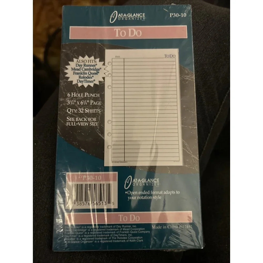 At-A-Glance To Do Pages 3 3/4 x 6 3/4 Day Runner Franklin Cambridge Daytimer New